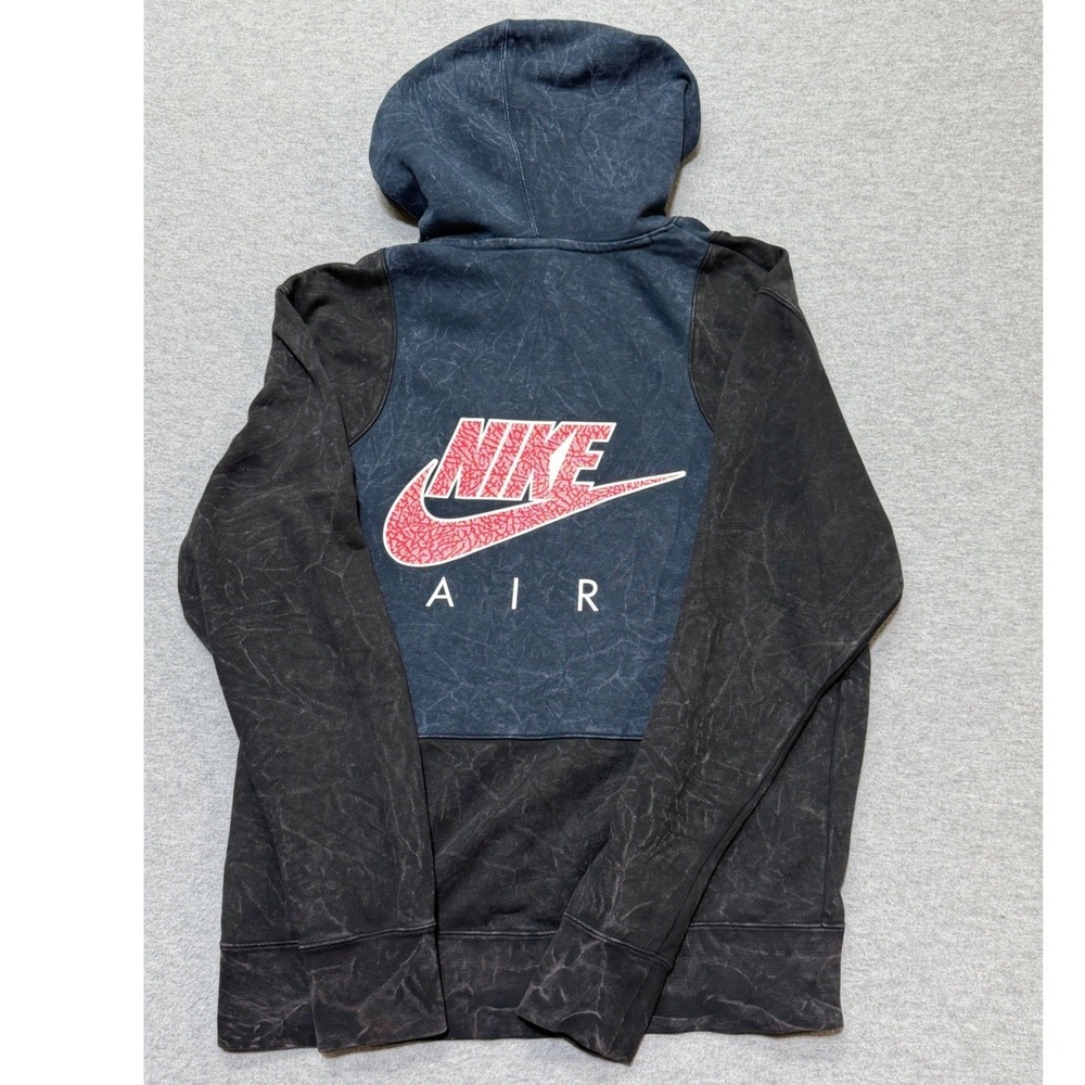 Jordan Legacy 1 Hoodie Mens Small Black Blue Acid Wash Pullover Nike Air Logo